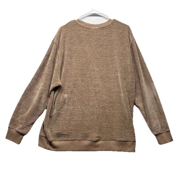 Massive Luxury Beige Brown Men’s Velour Shirt Crewneck Large Soft Chenille - Picture 4 of 4
